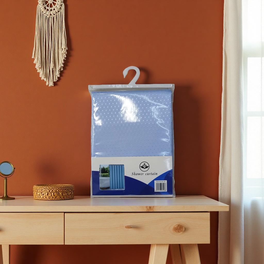 Blue triangular pattern waterproof shower curtain, bathroom water-proof and anti-slip PVC material Specification image