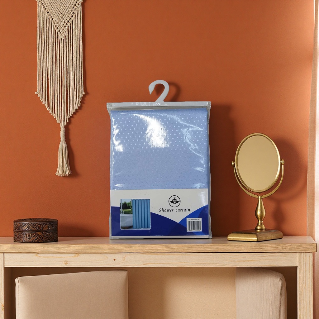 Blue triangular pattern waterproof shower curtain, bathroom water-proof and anti-slip PVC material