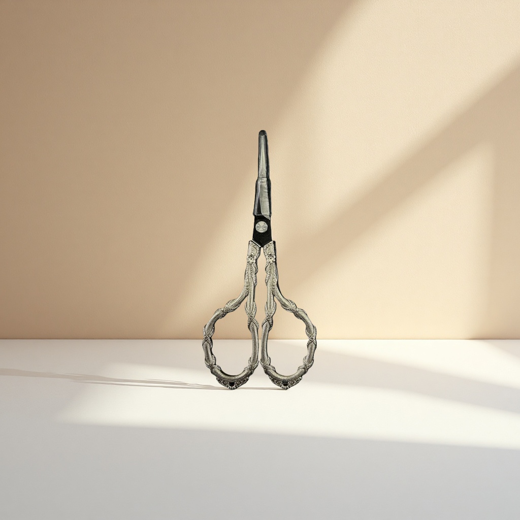 Silver carved scissors, stainless steel scissors, multi-functional for household fabric cutting and paper-cutting details Picture