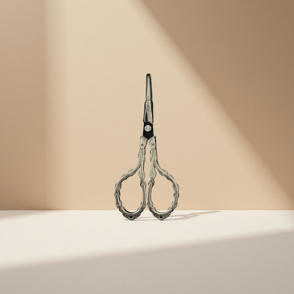 Silver carved scissors, stainless steel scissors, multi-functional for household fabric cutting and paper-cutting Specification image