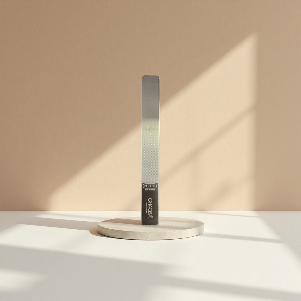 A professional nail polishing and shaping tool with fine and coarse sand on both sides