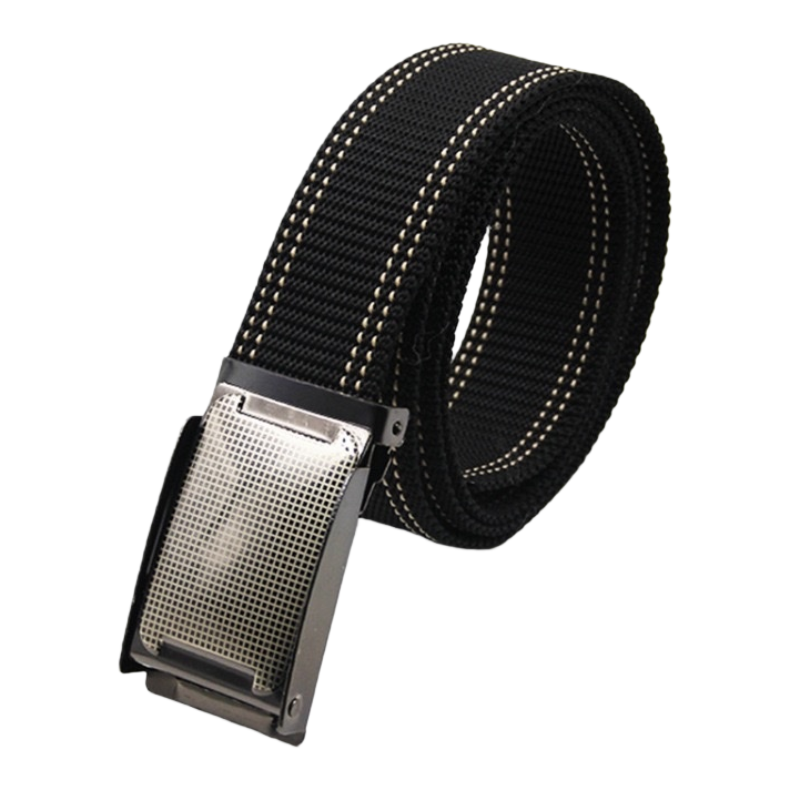 Cinturón de tejido negro para hombre cinturón simple y versátil botón de cordón con cabeza ajustable Item Picture