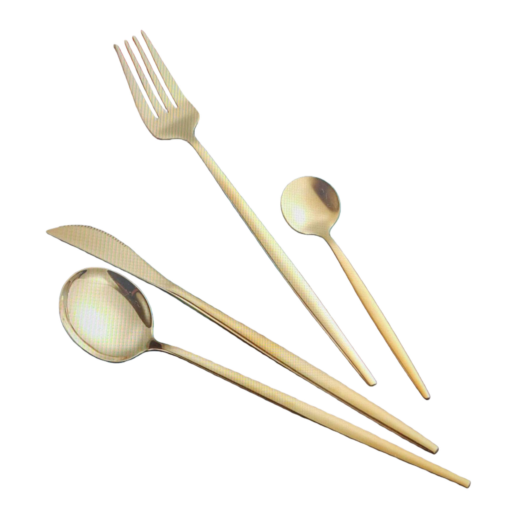Golden tableware set, three-piece set of forks, spoons and knives, simple style of stainless steel for dining table Item Picture