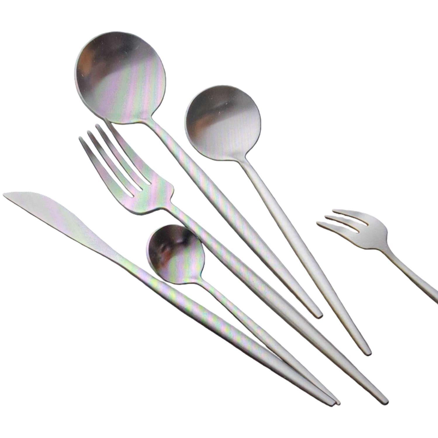 Rainbow-colored knife, fork and spoon set of stainless steel tableware, children's household painted tableware Item Picture