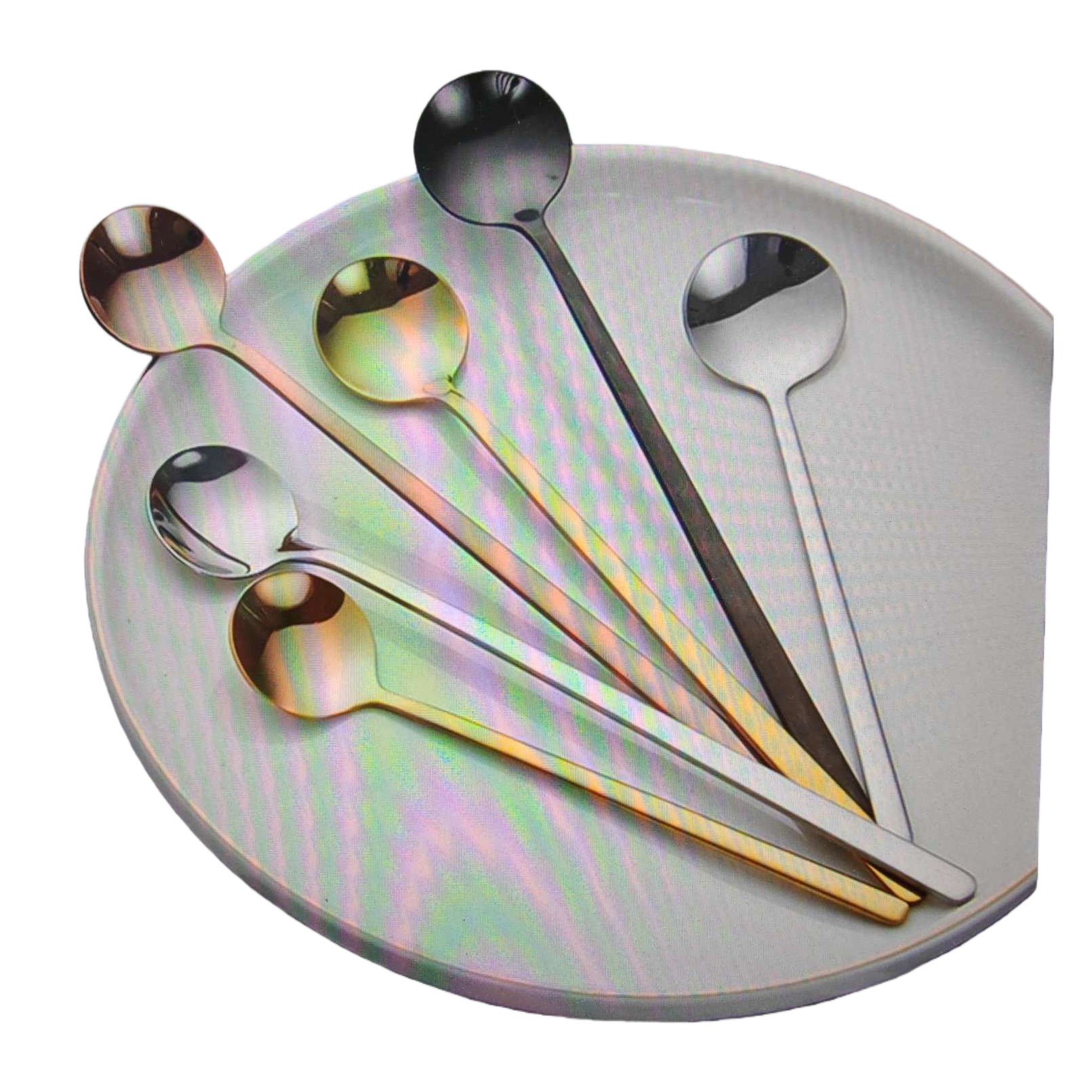 Rainbow-colored metal spoon, stainless steel dining spoon, household dessert spoon, multi-functional Item Picture