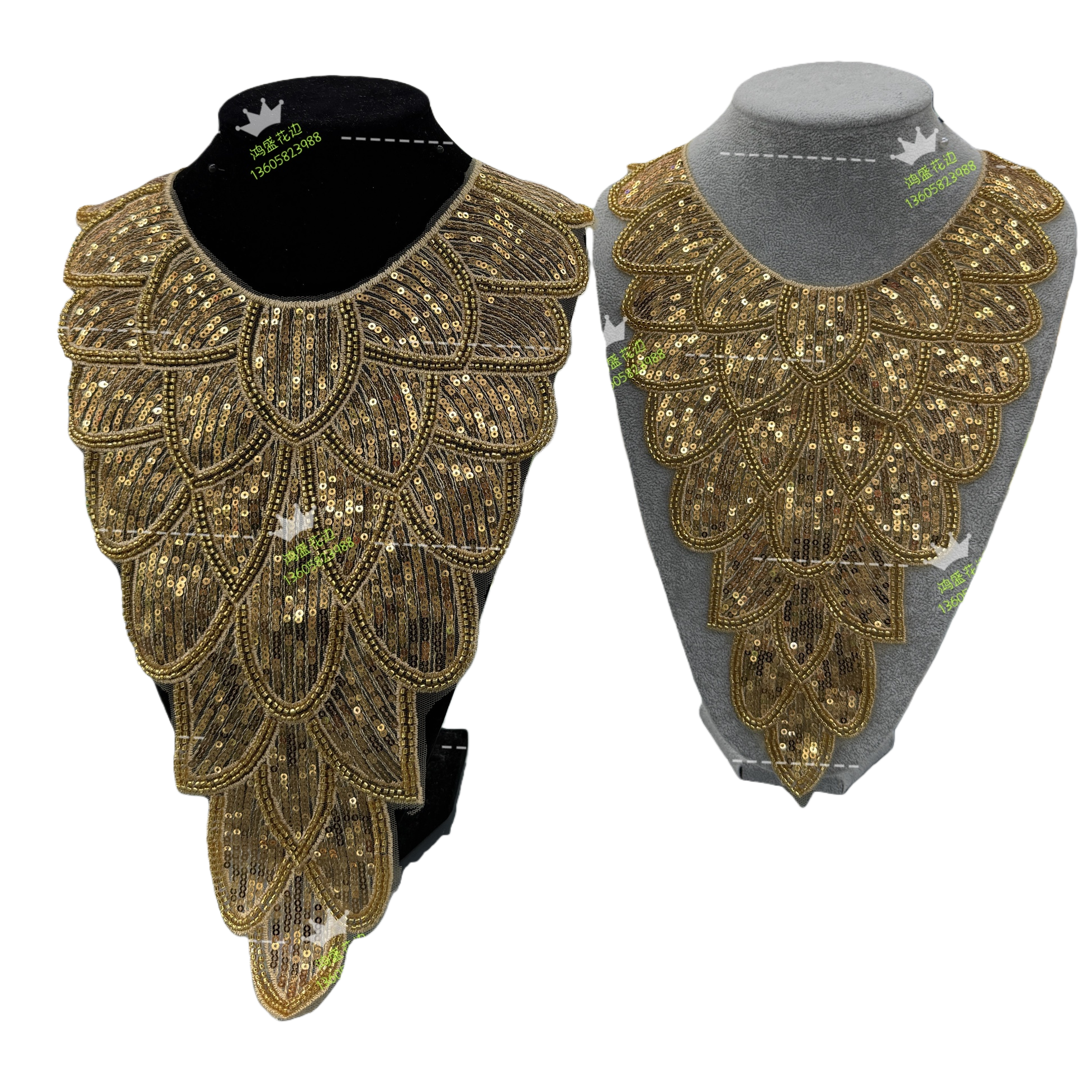 Golden sequined embroidered lace collar decoration is a fashionable and versatile decorative accessory Item Picture