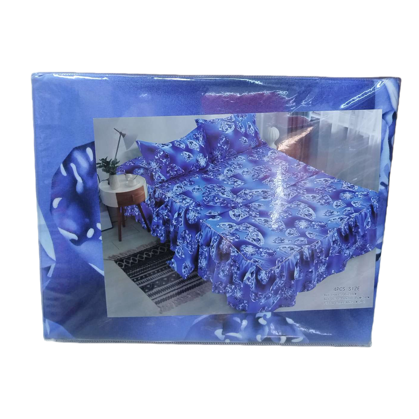 Blue patterned bedding set, four-piece set, pure cotton summer quilt cover, pillowcase and bed sheet Item Picture