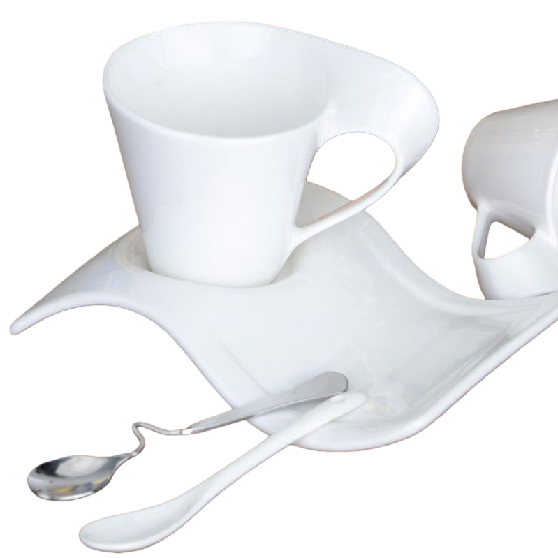 The white ceramic coffee cup and tray set is high-temperature fired with a smooth glaze that is heat-resistant for household use Item Picture