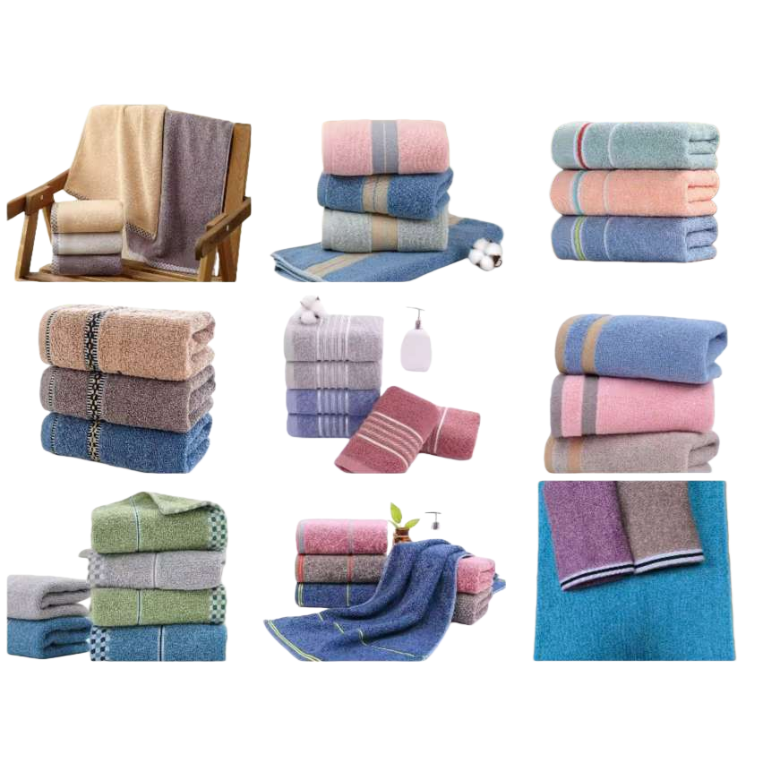Multi-color towel set, soft absorbent cotton towel, home bathroom towel three-piece set Item Picture