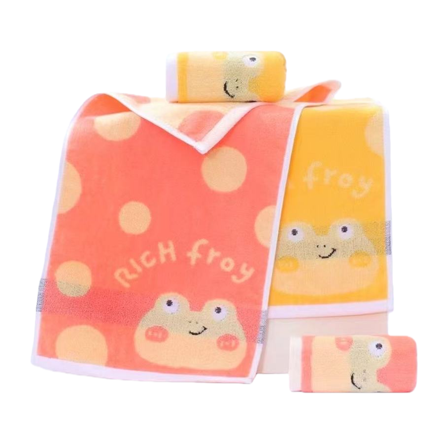 Cute frog pattern towel set, water-absorbent, quick-drying, soft and skin-friendly bathroom and home products Item Picture