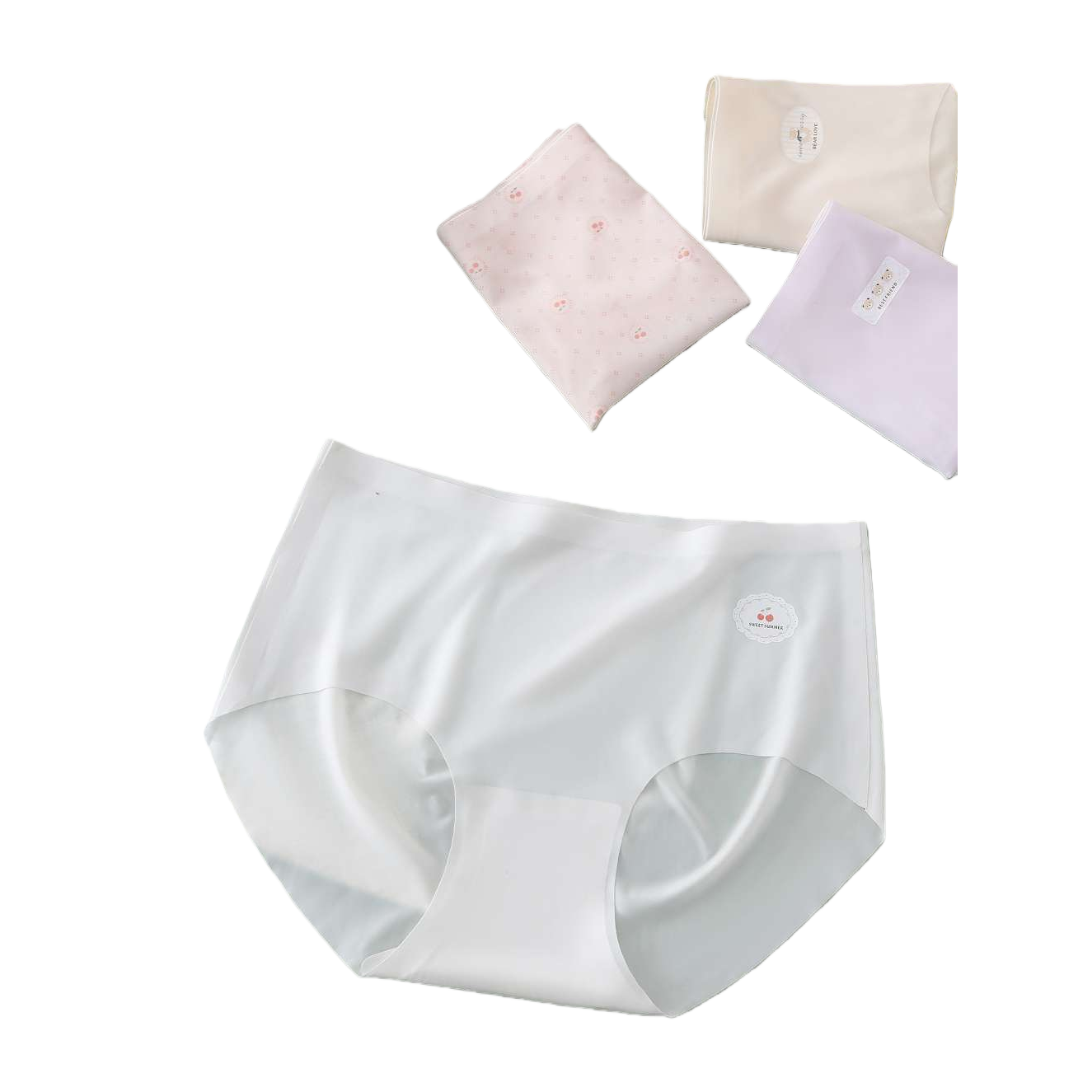 Ultra-thin 10D quick-drying seamless underpants, 10A silk antibacterial water ice, blue print, heart bear, light ice powder print, small cherry ice purple, water ice green print, bow, water ice gray, Gentle Comfort Item Picture