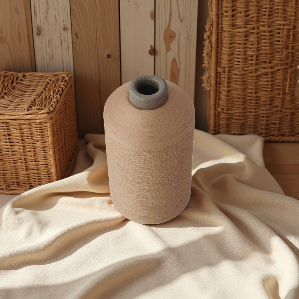 Light brown yarn rolls for hand-knitted wool crochet, made from a blend of cotton and linen details Picture