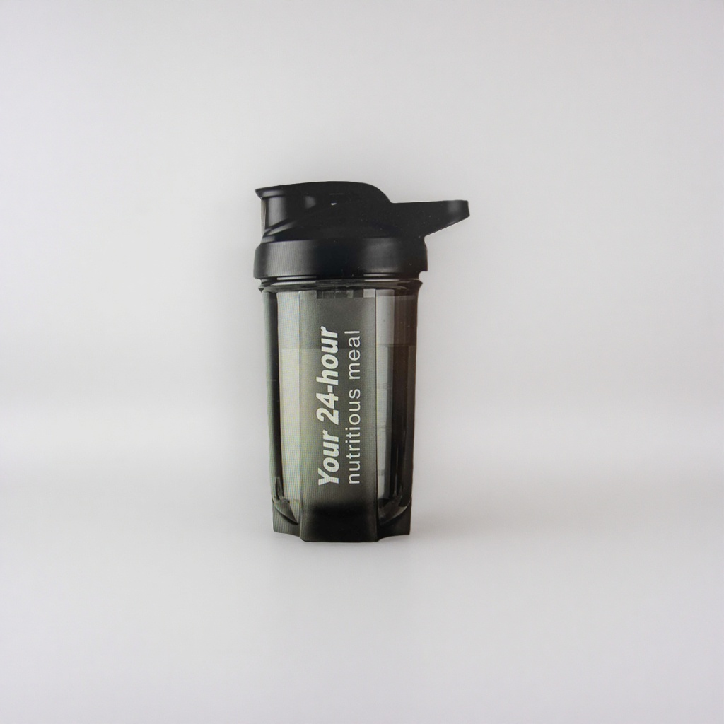 The black shaker cup is a portable sports water cup with replaceable accessories Specification image