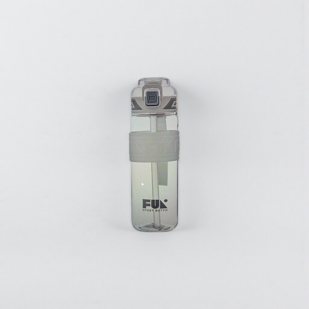 FUI SPORT BOTTLE Transparent plastic sports water bottle, grey cap handle, 1L