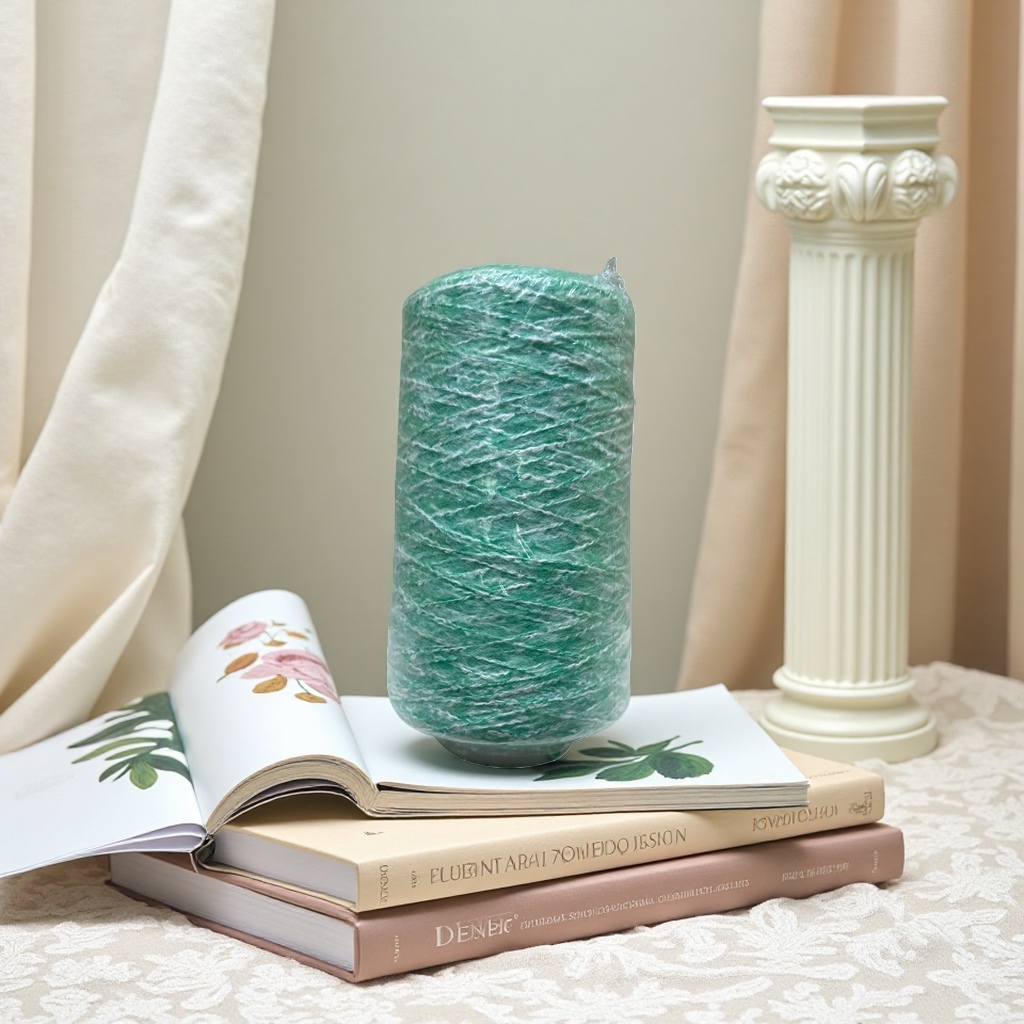 Green yarn spool braided wool hand-crochet, 100 meters of cotton-polyester blend Specification image
