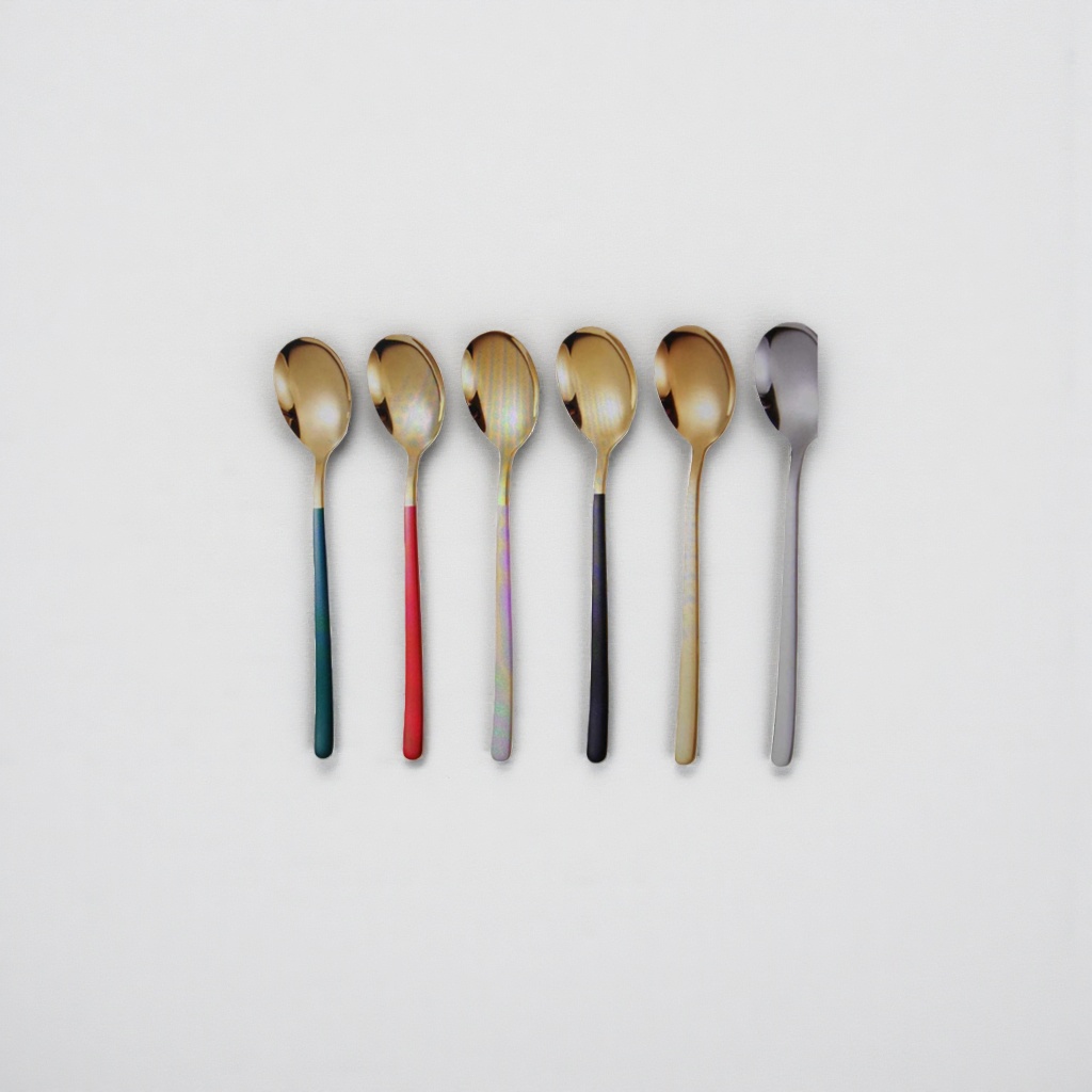 Golden colored handle spoon, stainless steel kitchenware, household dessert spoon details Picture