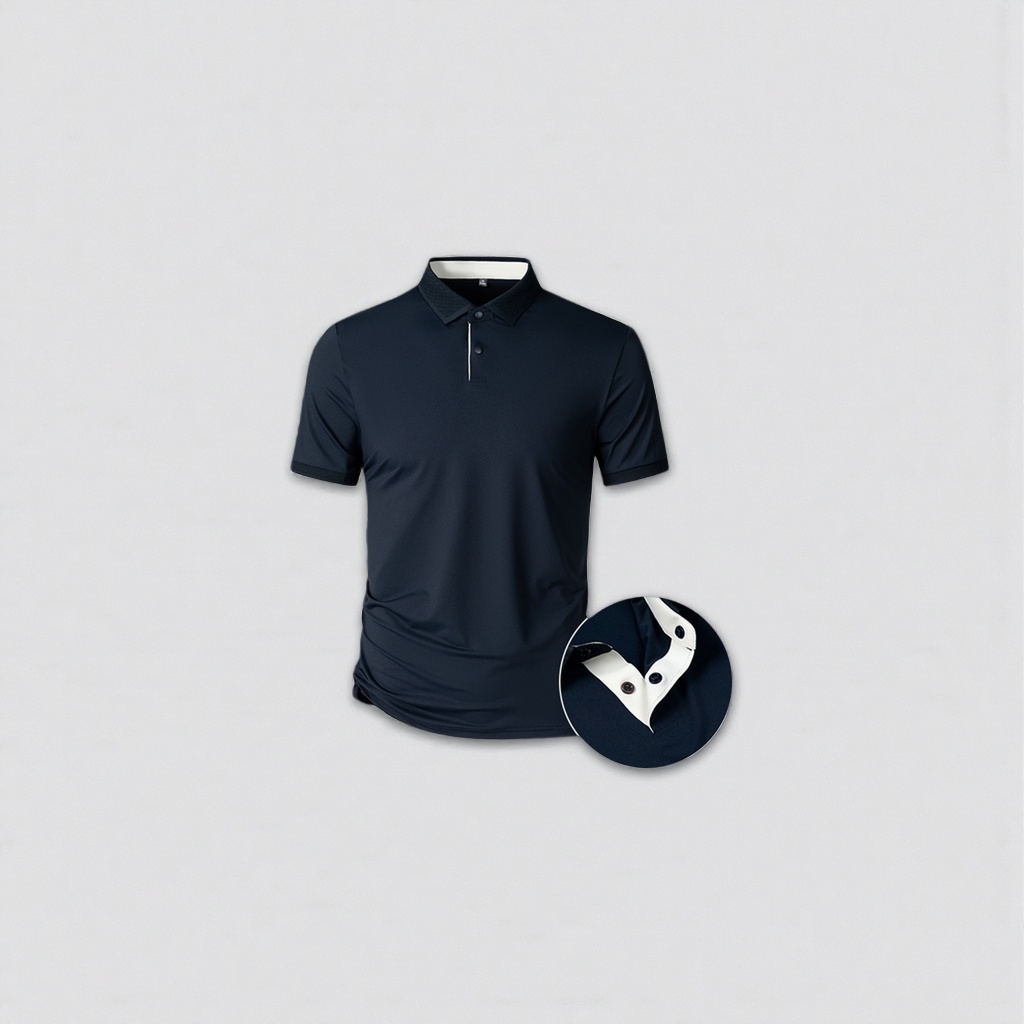 Dark blue Polo shirt, men's pure cotton short-sleeved casual top details Picture