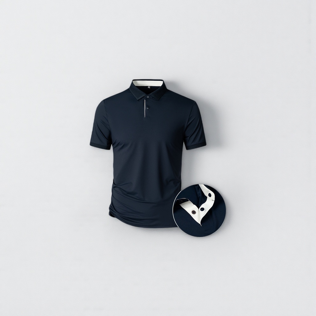 Dark blue Polo shirt, men's pure cotton short-sleeved casual top