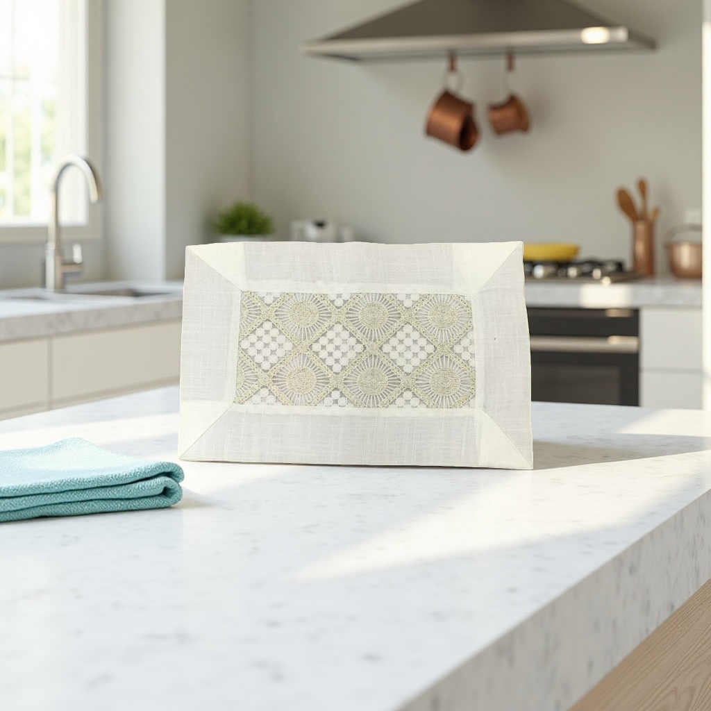 White lace-patterned table mat, anti-slip, waterproof and washable household table mat Application Scenario