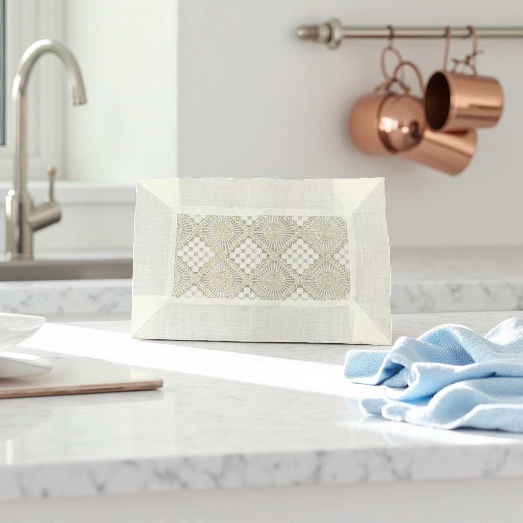 White lace-patterned table mat, anti-slip, waterproof and washable household table mat details Picture