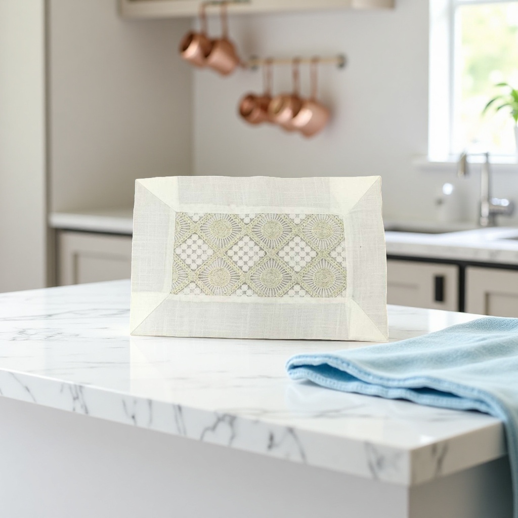 White lace-patterned table mat, anti-slip, waterproof and washable household table mat Specification image