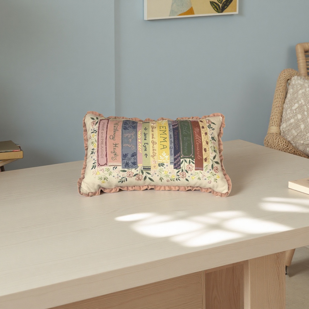 Embroidered book pattern throw pillow, soft and cute home decoration cushion, universal style Specification image
