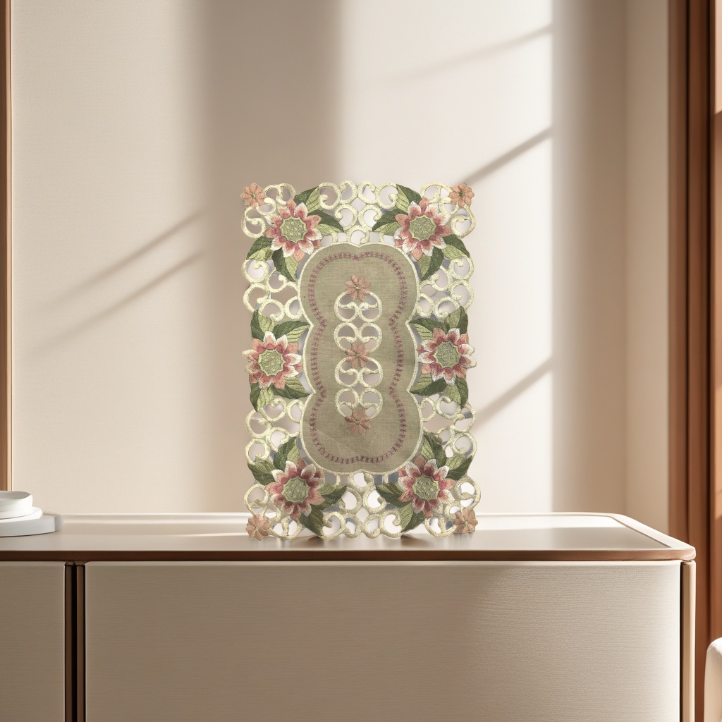 Embroidered table mat, Nordic-style cotton and linen round anti-slip table mat, 30cm available Specification image