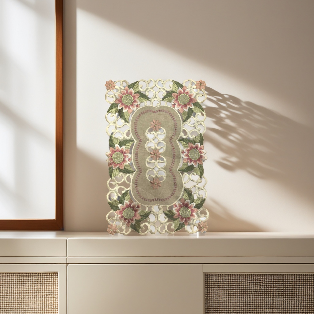 Embroidered table mat, Nordic-style cotton and linen round anti-slip table mat, 30cm available Application Scenario