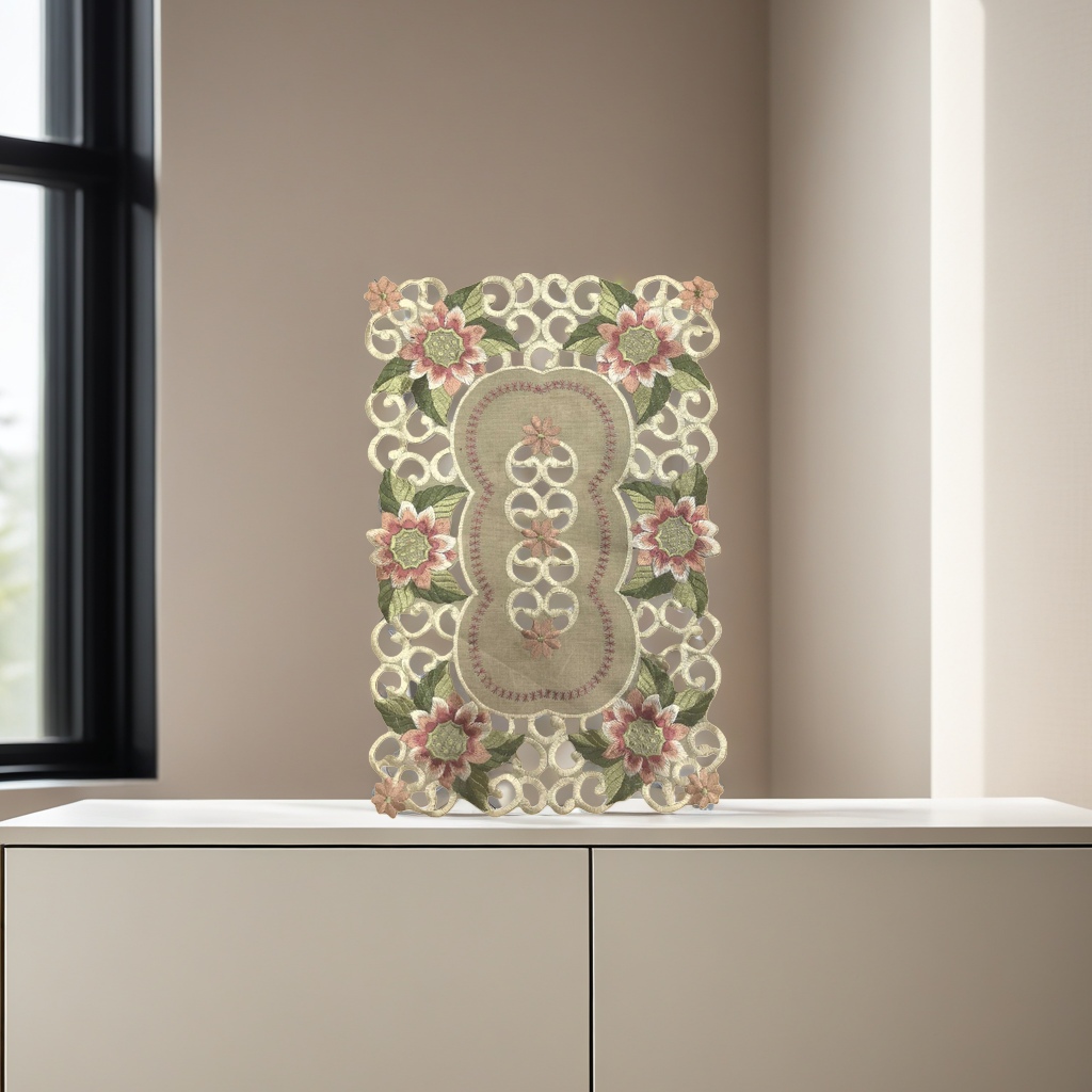 Embroidered table mat, Nordic-style cotton and linen round anti-slip table mat, 30cm available details Picture