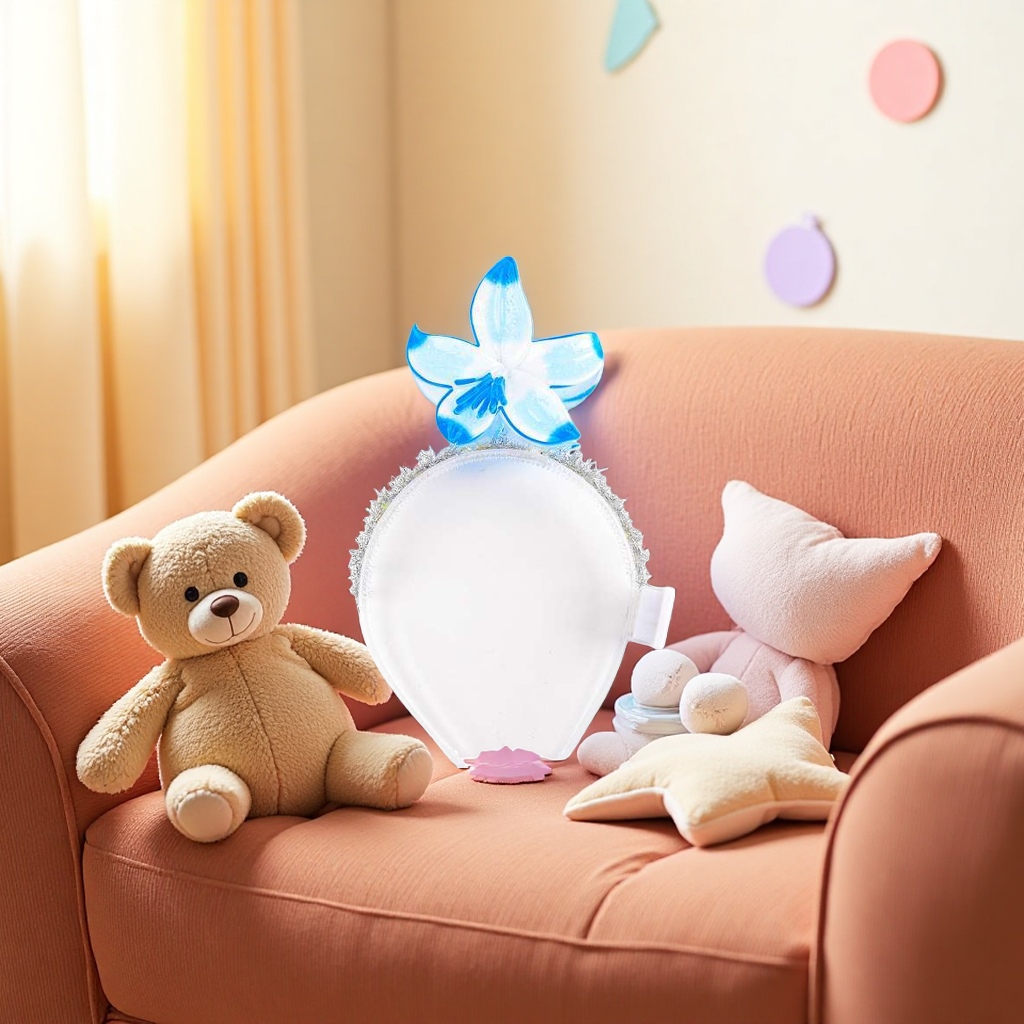 The blue flower-decorated hairband is a sweet and charming headwear for a young girl. It is an adjustable elastic hairband Specification image