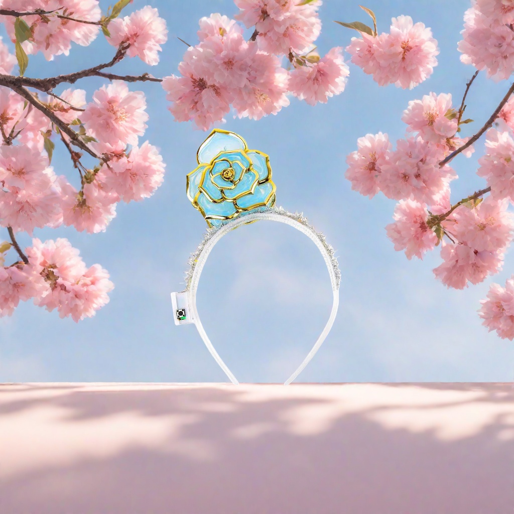 Blue flower-decorated hairband, a sweet girl's headwear, adjustable elastic hairband 143817236