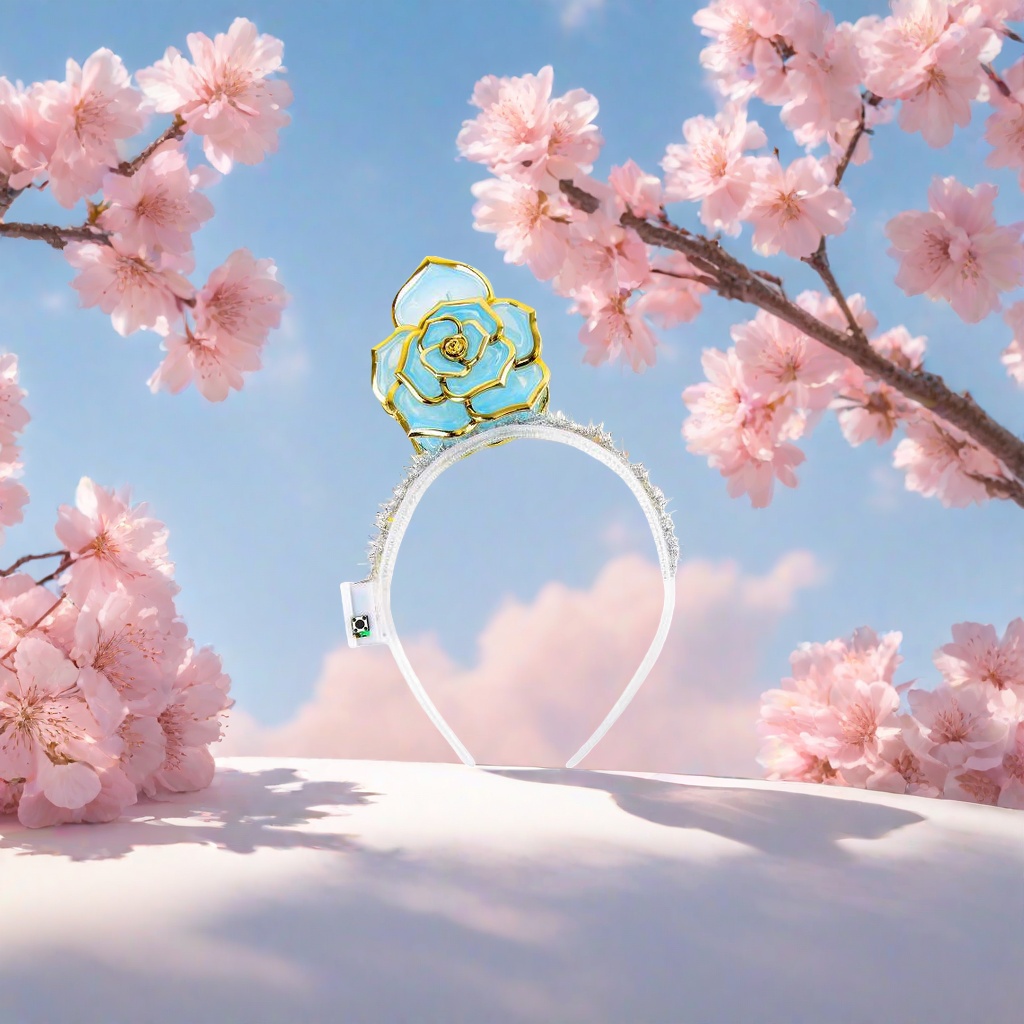 Blue flower-decorated hairband, a sweet girl's headwear, adjustable elastic hairband 143817236 details Picture