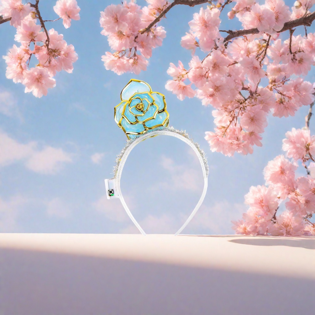 Blue flower-decorated hairband, a sweet girl's headwear, adjustable elastic hairband 143817236 Application Scenario