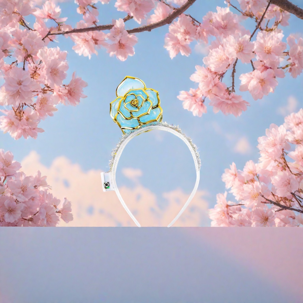 Blue flower-decorated hairband, a sweet girl's headwear, adjustable elastic hairband 143817236 Specification image