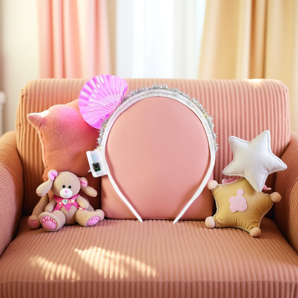 The pink shell-decorated hairband is a sweet and girlish headwear with adjustable elastic hairband details Picture