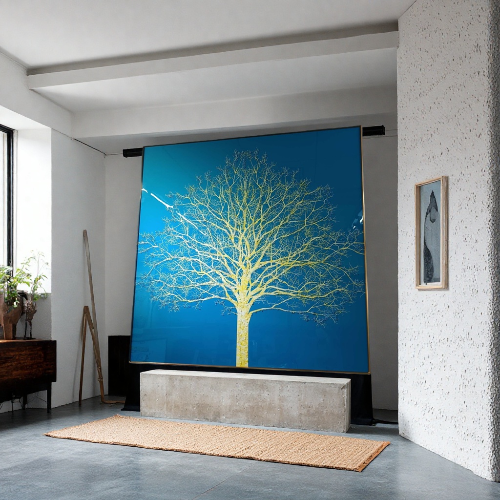蓝色背景金色树形艺术画 墙面装饰画 客厅卧室挂画