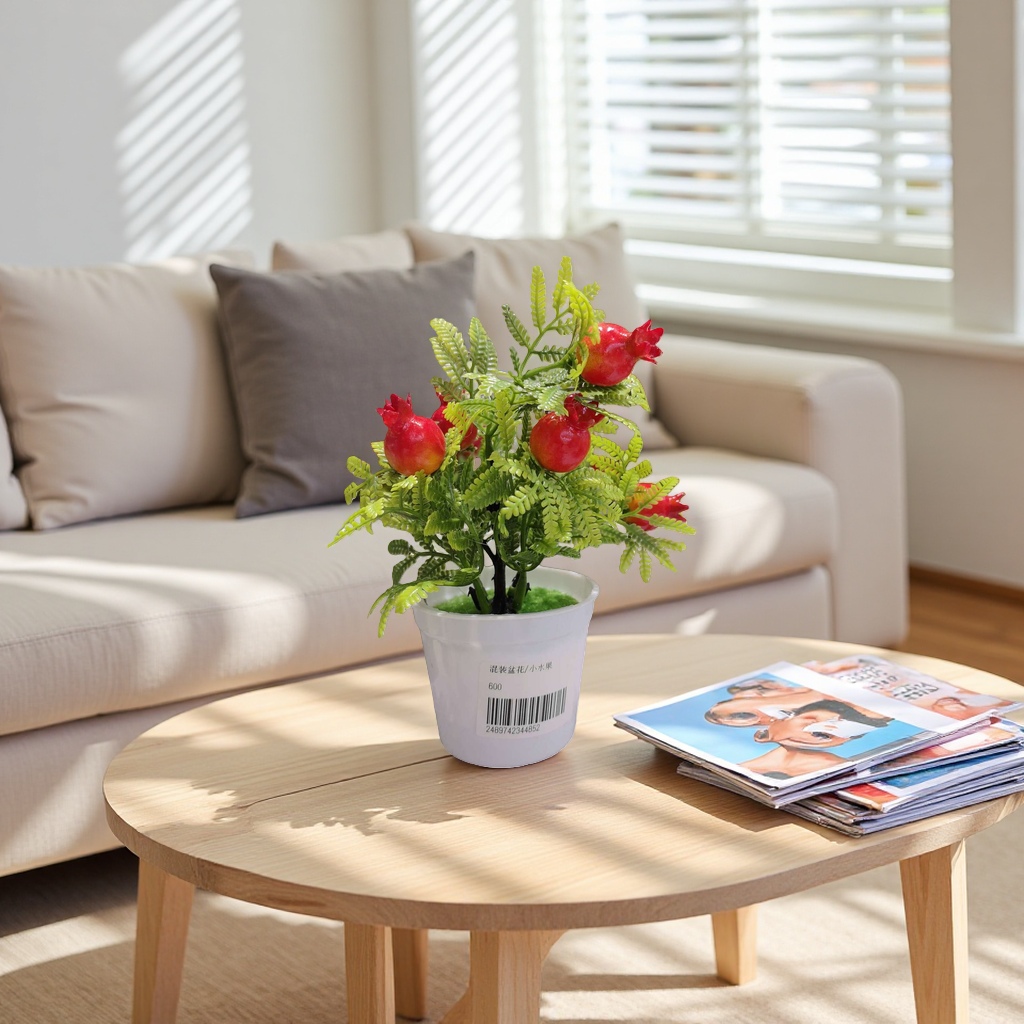 Artificial pomegranate fruit potted plants, home decoration, green plant ornaments, indoor living room, balcony