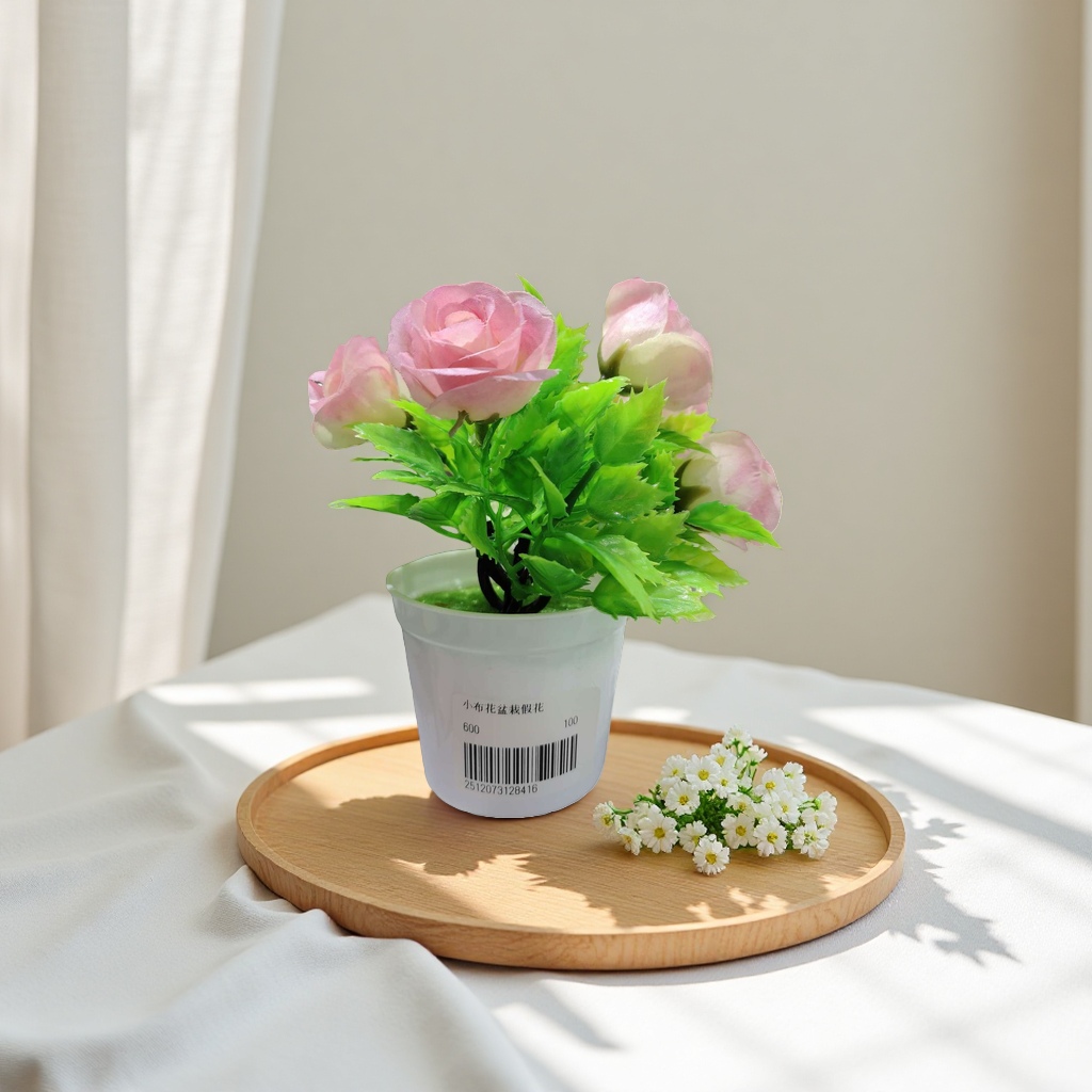 Small cloth flower potted artificial flower pink rose bouquet simulation decorative item