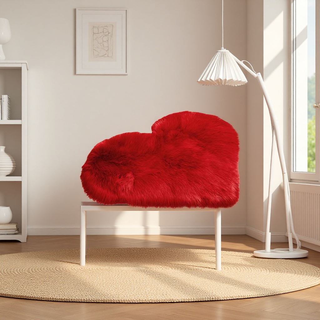 The red heart-shaped plush carpet for bedroom and living room decoration is soft and comfortable Specification image