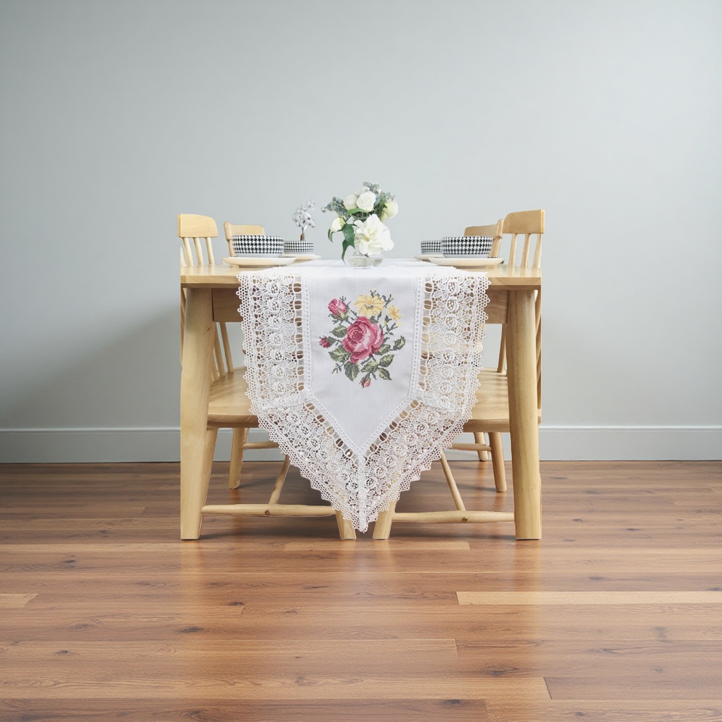 Embroidered table flag, Nordic-style cotton and linen rectangular tablecloth, anti-slip mat Application Scenario