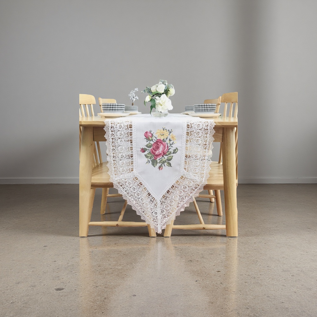 Embroidered table flag, Nordic-style cotton and linen rectangular tablecloth, anti-slip mat Specification image