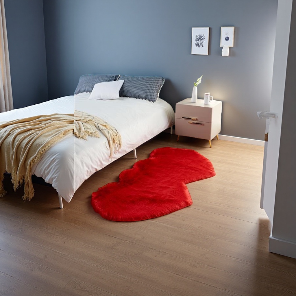 Red heart-shaped plush carpet for bedroom and living room decoration, soft and anti-slip for home use details Picture