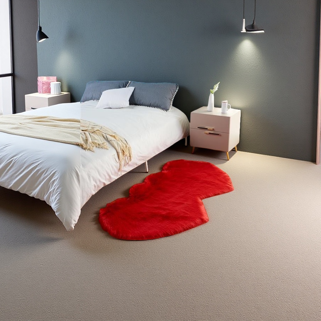Red heart-shaped plush carpet for bedroom and living room decoration, soft and anti-slip for home use