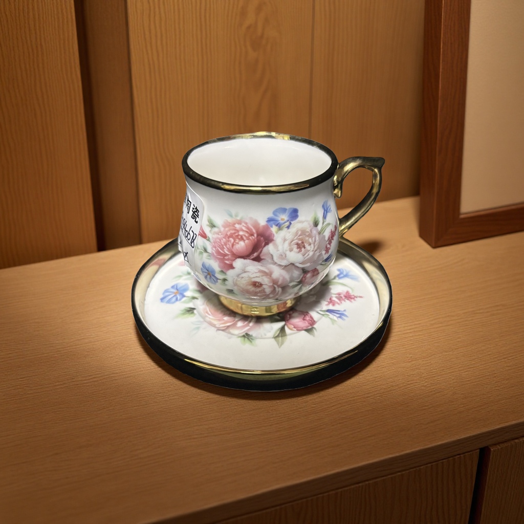 花卉图案+茶杯与茶托细节图
