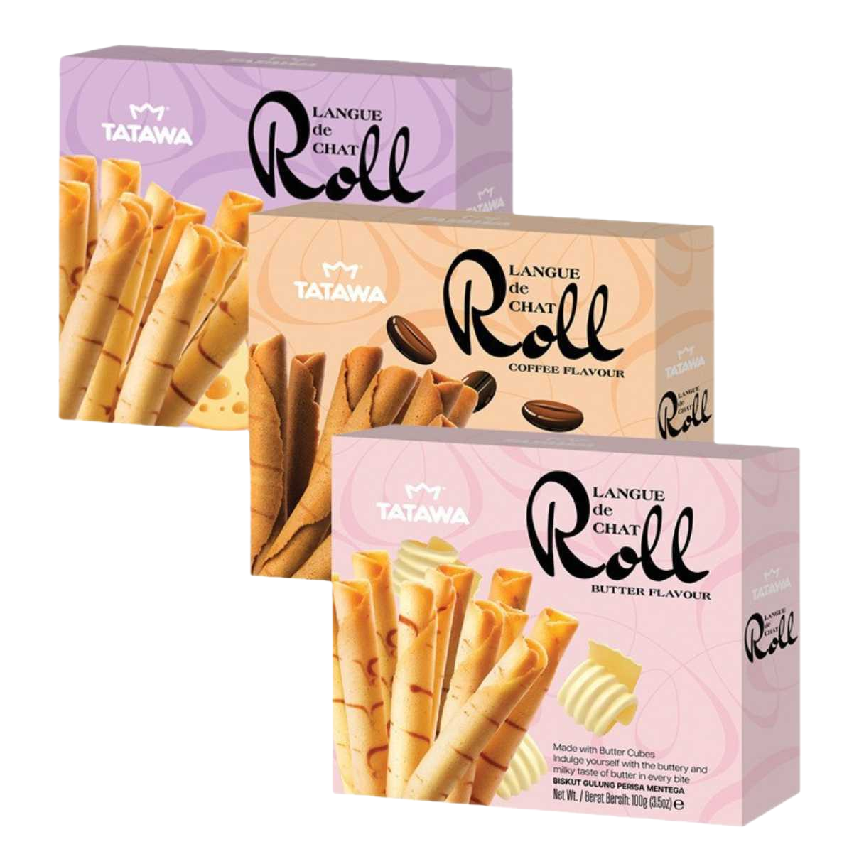 TATAWA Langue de Chat Roll Cookies in three flavors: Original, Coffee and butter Item Picture