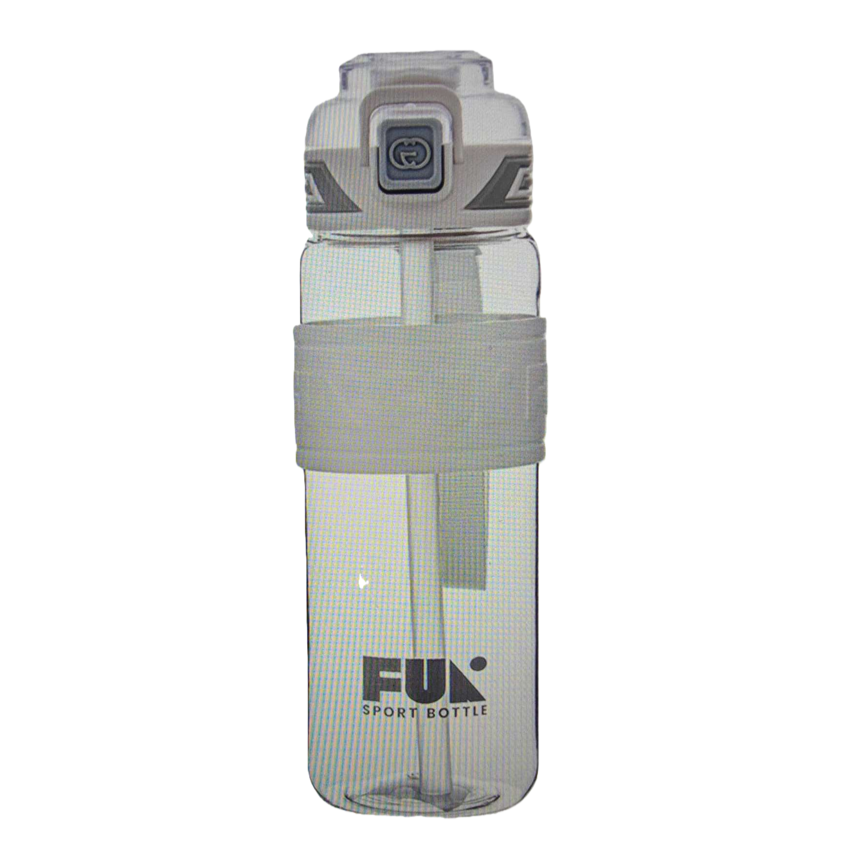 FUI SPORT BOTTLE Transparent plastic sports water bottle, grey cap handle, 1L Item Picture