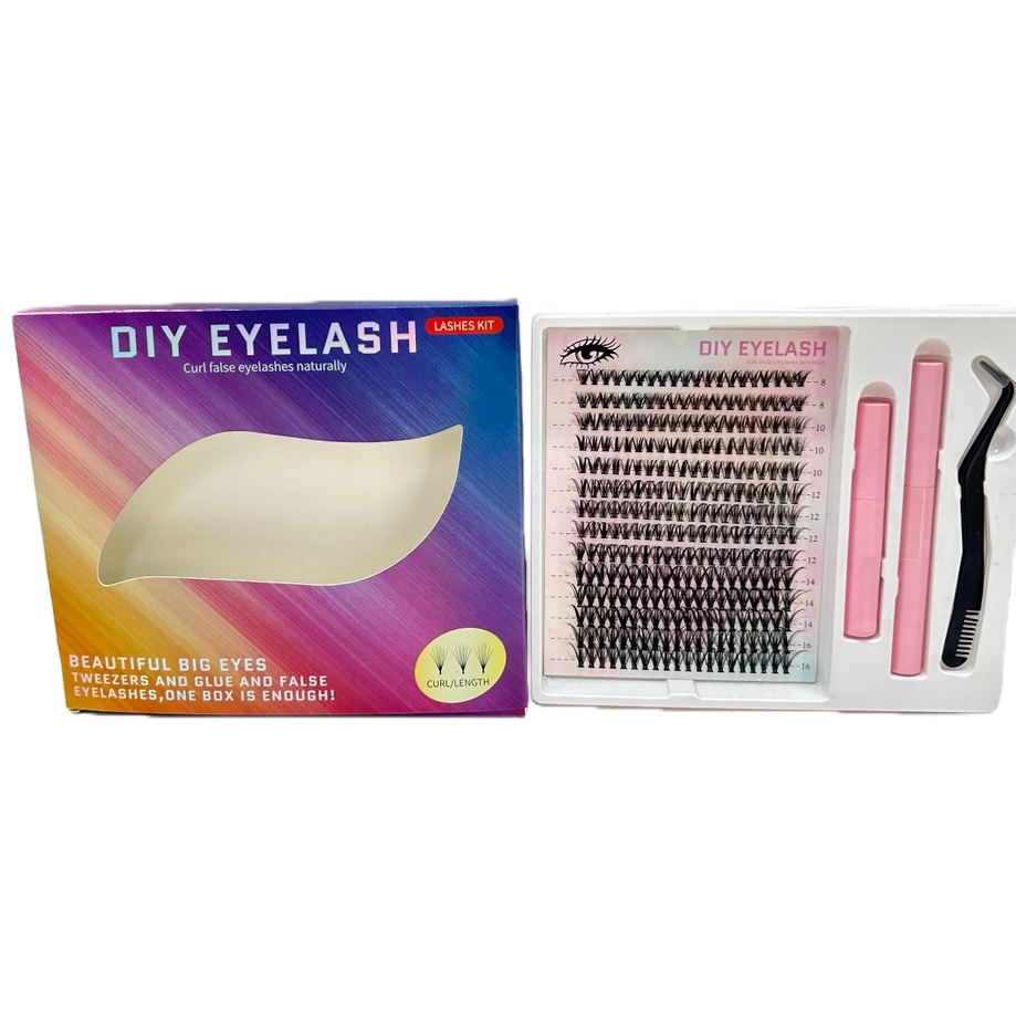 DIY False eyelash set with eyelash glue, tweezers, eyelash brushes, 12 types of natural and thick false eyelashes Item Picture