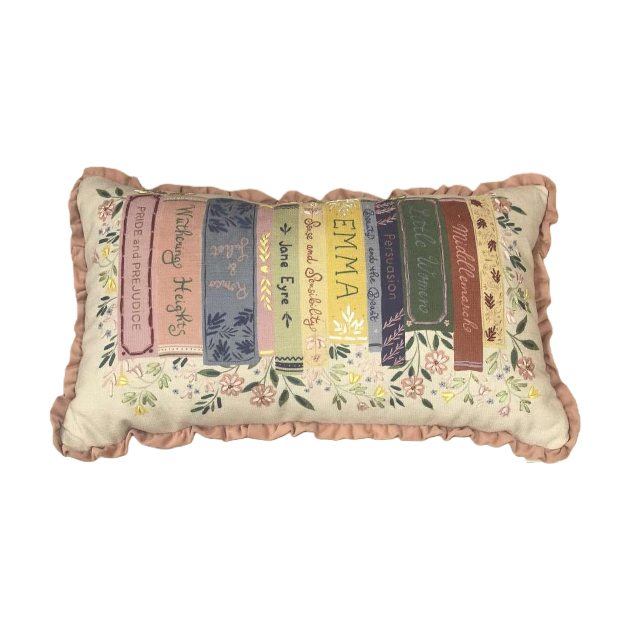 Embroidered book pattern throw pillow, soft and cute home decoration cushion, universal style Item Picture