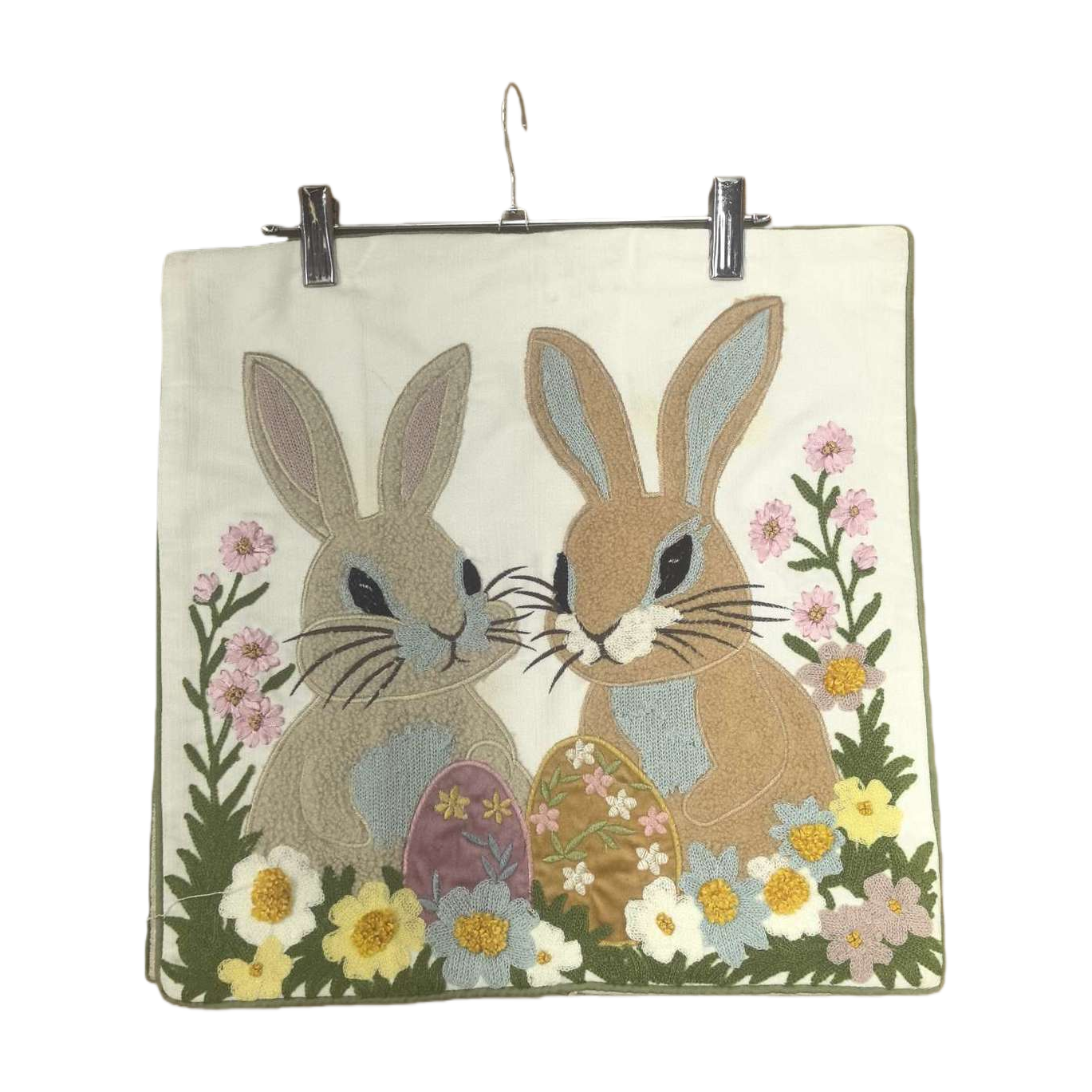 Embroidered rabbit flower pattern fabric pendant for home decoration, wall decoration and handcrafted pendant Item Picture