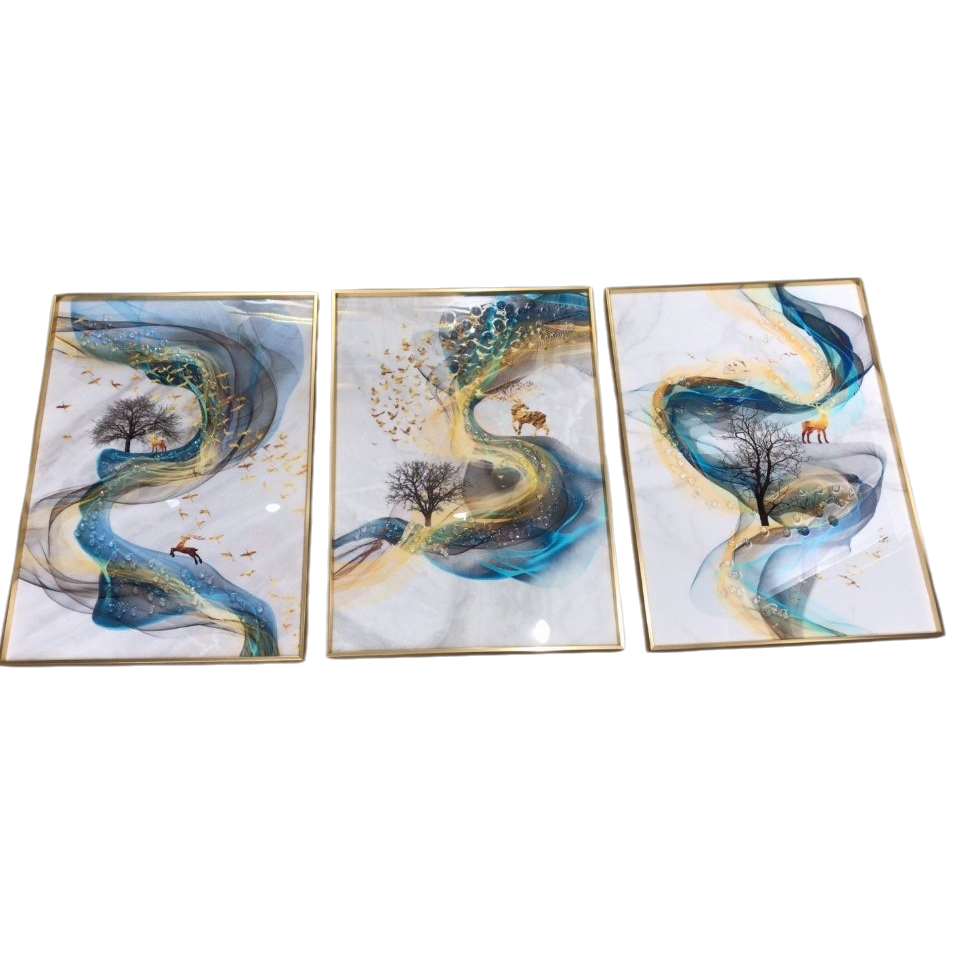 抽象艺术画+三联画白底实物图